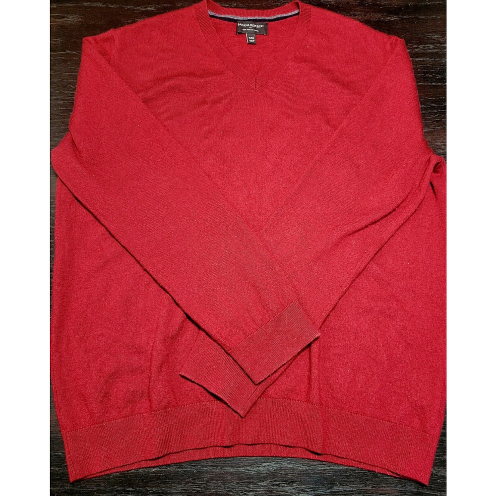 Banana Republic Sweater Adult 2XL Burgundy 100% Merino Wool V-Neck Lightweight